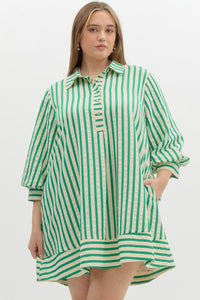 Green Striped Collared Dress