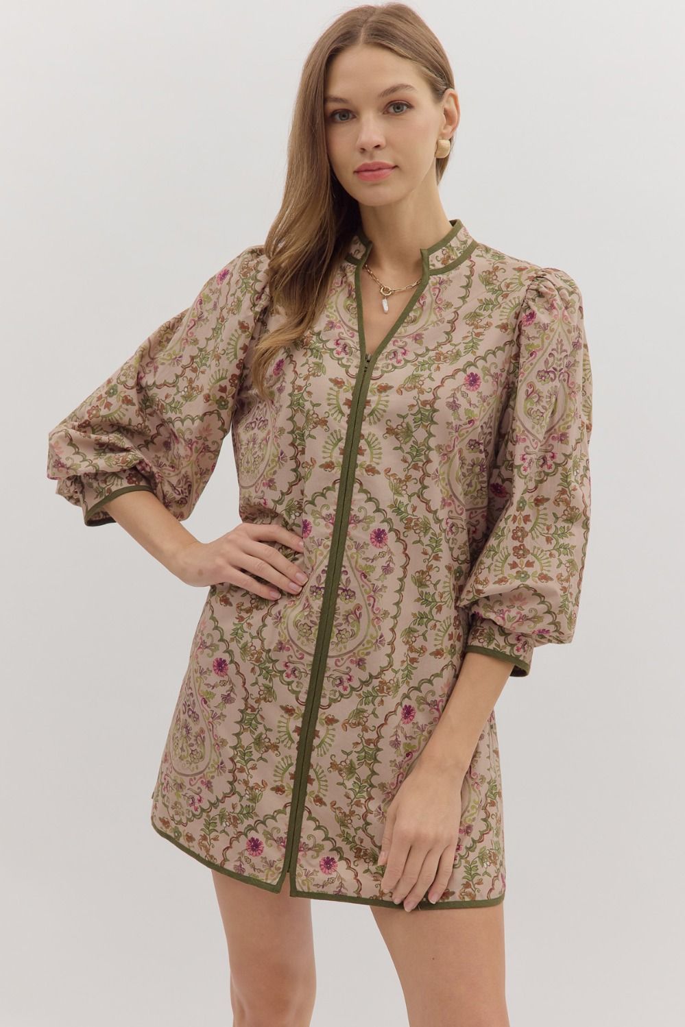 Taupe Floral Zipper Mini