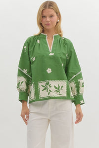 Green Floral Stencil Top