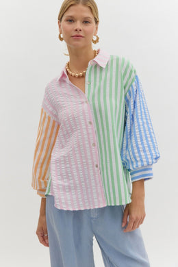 Multi Stripe Collared Blouse