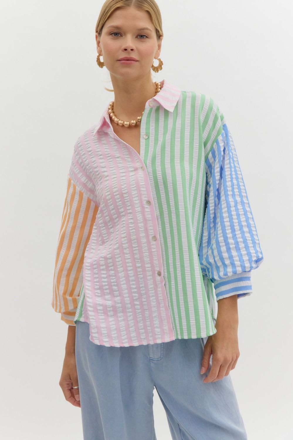 Multi Stripe Collared Blouse