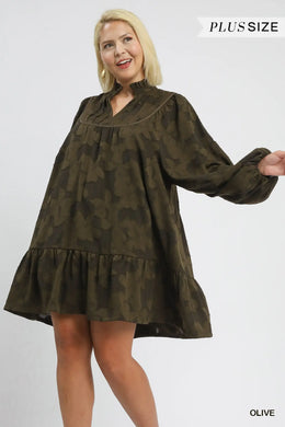 Olive Jacquard Babydoll Dress