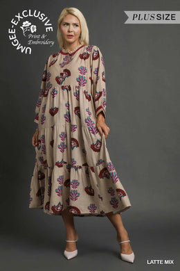 Latte Floral Midi Dress