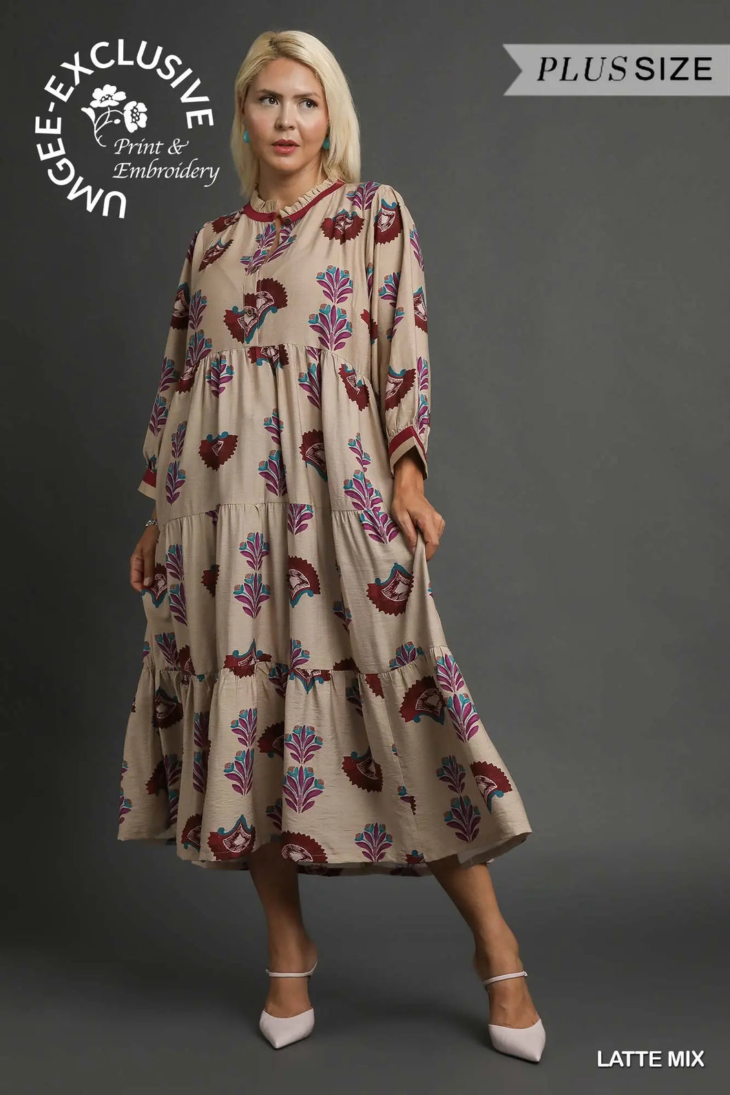 Latte Floral Midi Dress