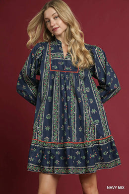 Navy Linear Floral Mini