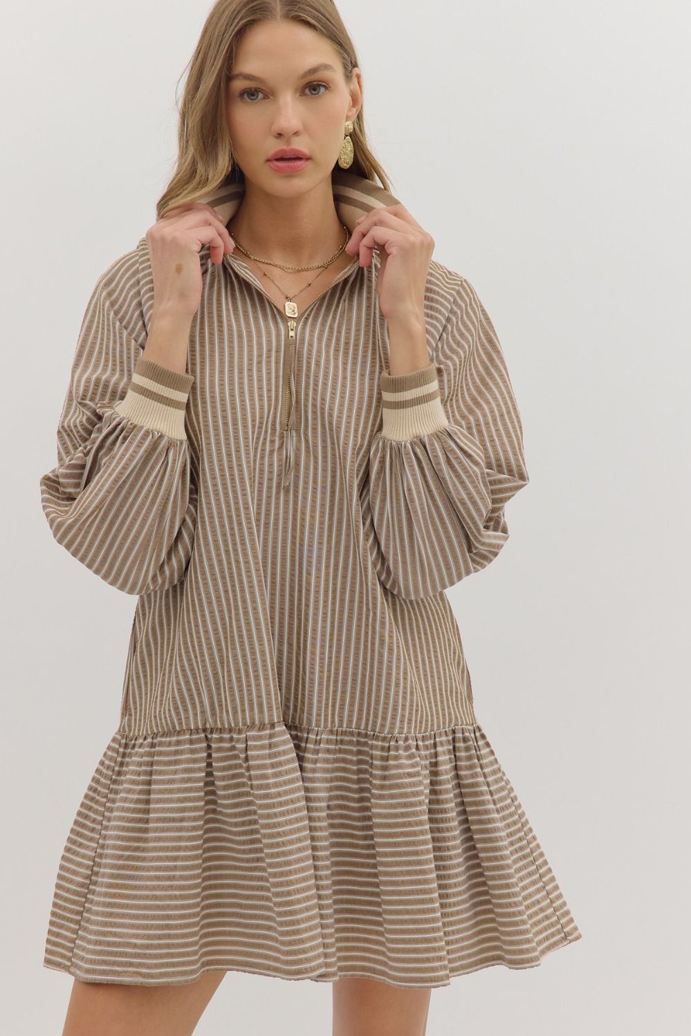Mocha Striped Mini Dress