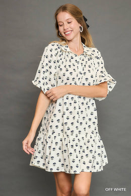 Floral Puff Sleeve Collared Dress