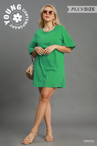 Green Scalloped Sleeve TShirt Dress