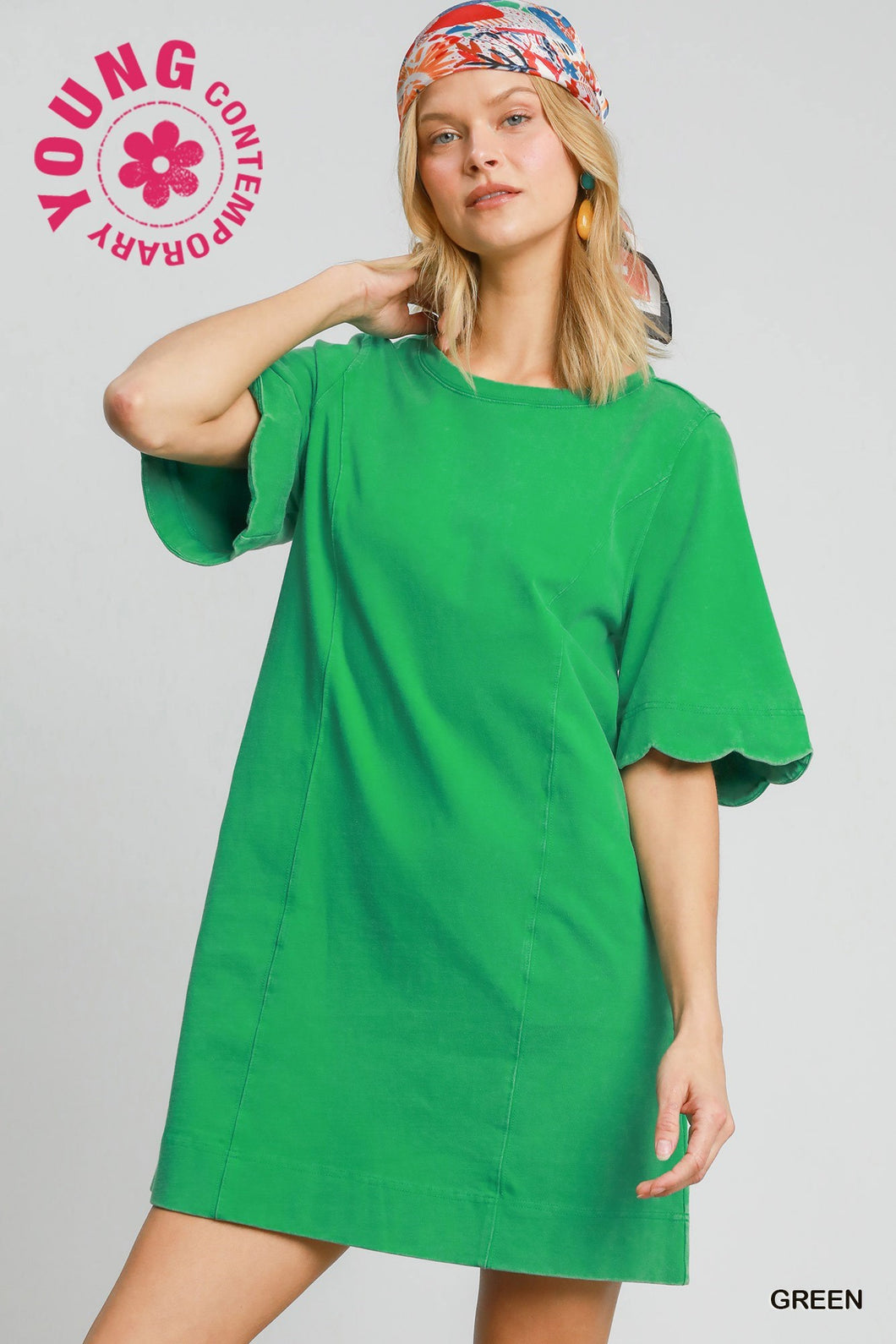 Green Scalloped Sleeve TShirt Dress