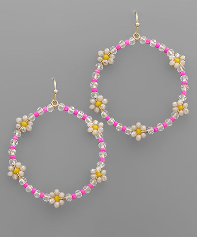 Fuchsia Circle Flower Hoops