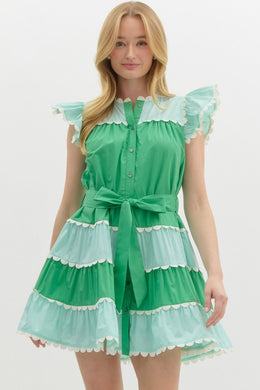 Green Colorblock Ruffle Mini