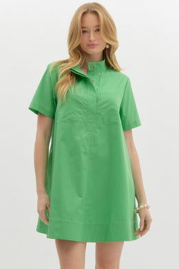 Green High Neck Collared Mini