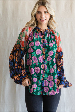 Colorblock Floral Blouse