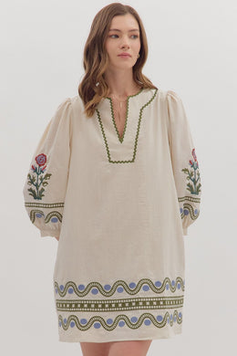 Ecru Embroidered Geo Floral Mini