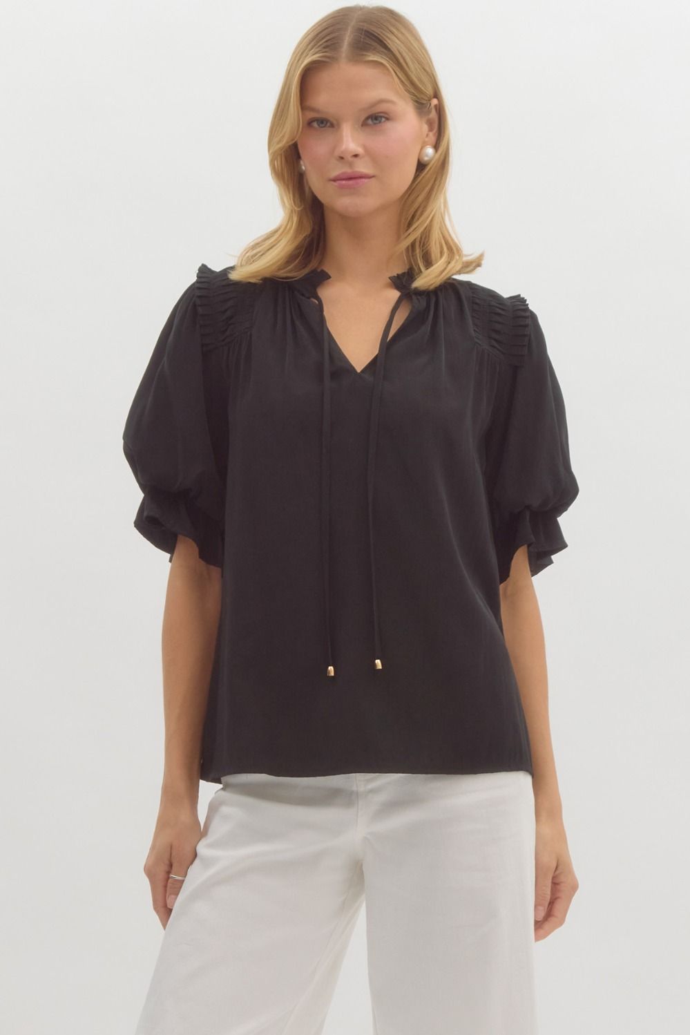 Black Ruffle Shoulder Top