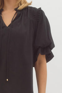 Black Ruffle Shoulder Top