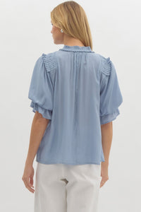 Chambray Ruffle Shoulder Top