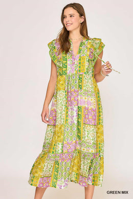 Green Mix Patchwork Midi