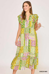 Green Mix Patchwork Midi