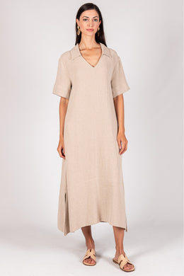 Sand Linen Collared Midi