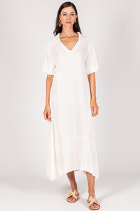 Ivory Linen Collared Midi