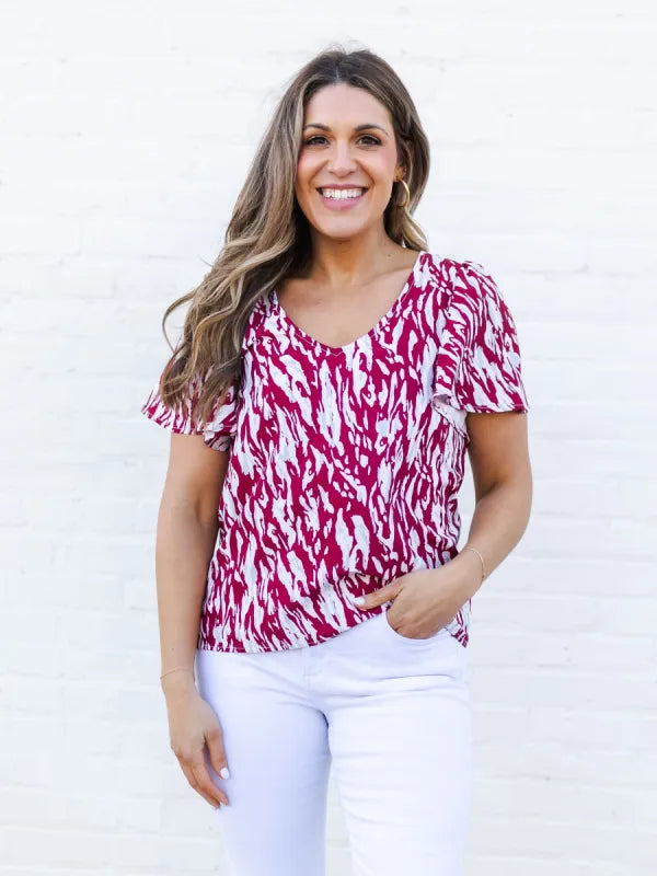 Paisley Top - Maroon & White Tiger Tail