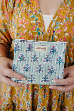 Dusty Blue Motif Quilted Coin Pouch