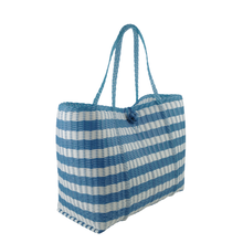Load image into Gallery viewer, Baby Blue+White Stripe Medium Tote