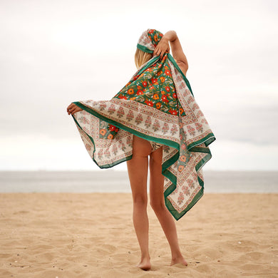 Green Trim Block Print Sarong