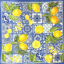 Load image into Gallery viewer, Mediterranean Lemon Tile Print Square Bandana Scarf