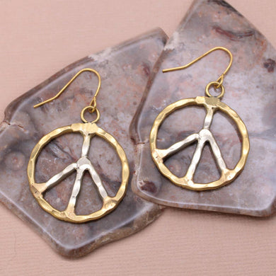 Silver & Gold Peace Sign Earrings