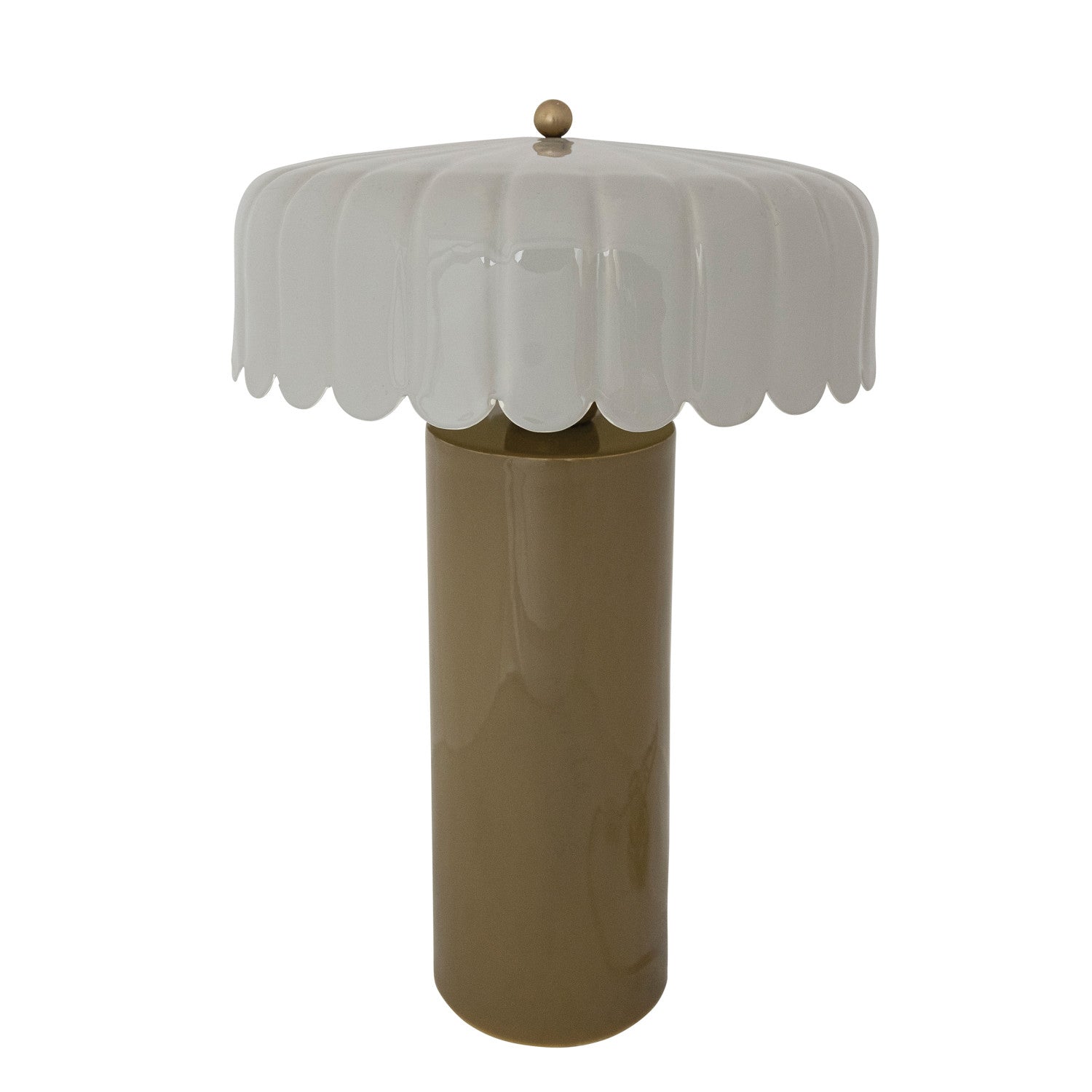Enameled Metal Table Lamp with Scalloped Shade & Inline Switch, Grey & Olive Color