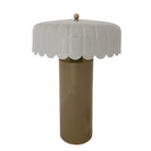 Enameled Metal Table Lamp with Scalloped Shade & Inline Switch, Grey & Olive Color