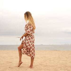 Red Cotton Block Print Caftan