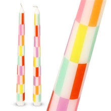 Load image into Gallery viewer, Set of 2 Multicolor Check Taper Candles