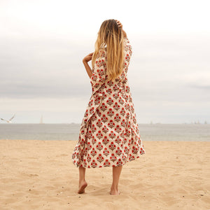 Red Cotton Block Print Caftan