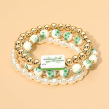 Load image into Gallery viewer, 3PCS - Mahjong Charm Accent Floral Pearl Beaded Stretch Multi Layered Bracelets