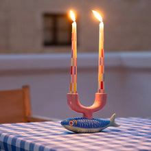 Load image into Gallery viewer, Set of 2 Multicolor Check Taper Candles
