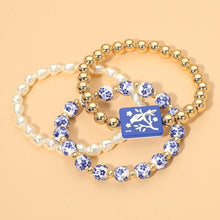 Load image into Gallery viewer, 3PCS - Mahjong Charm Accent Floral Pearl Beaded Stretch Multi Layered Bracelets