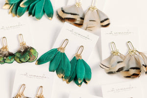 Emerald Feather Tassel Earrings