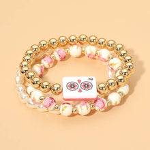 Load image into Gallery viewer, 3PCS - Mahjong Charm Accent Floral Pearl Beaded Stretch Multi Layered Bracelets