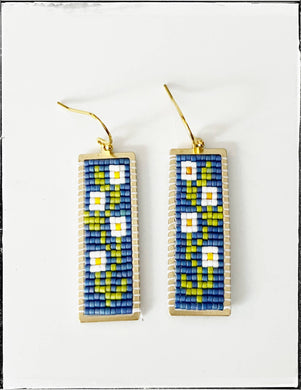 Blue Flower Glass Seed Bead Earrings
