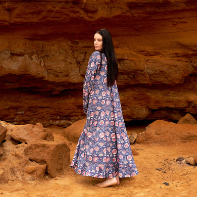 Navy Floral Block Print Maxi