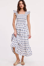 Load image into Gallery viewer, Blue Floral Smocked Midi Dress