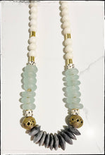 Load image into Gallery viewer, White Wood Bead &amp; Recycled Glass Necklace