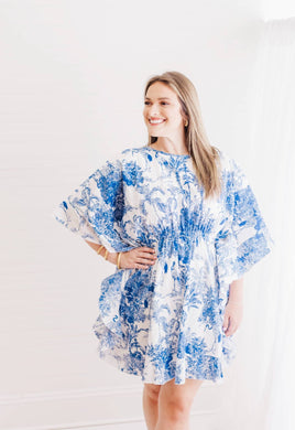 Golden Isle Blue Toile Caftan Dress