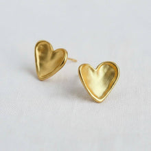 Load image into Gallery viewer, Gold Toned Heart Stud Earrings