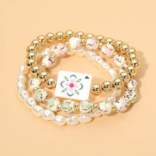 Load image into Gallery viewer, 3PCS - Mahjong Charm Accent Floral Pearl Beaded Stretch Multi Layered Bracelets