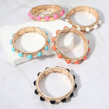 Load image into Gallery viewer, Bead Pearl Embellished Hammered Metal Stretch Bracelet