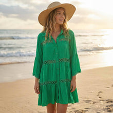 Load image into Gallery viewer, Button Front Lace Trim Beach Shirt Dress
